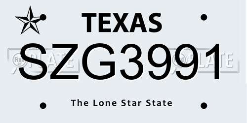 SZG3991 Texas License Plate