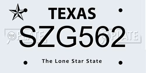 SZG562 Texas License Plate