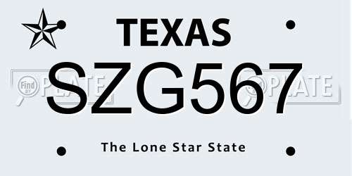 SZG567 Texas License Plate
