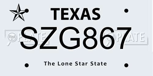 SZG867 Texas License Plate