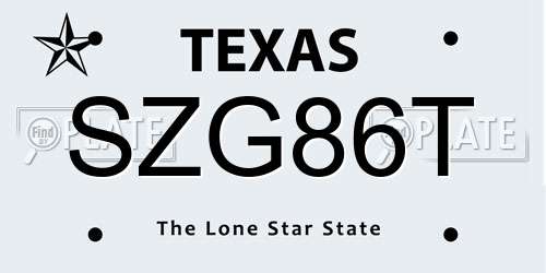 SZG86T Texas License Plate