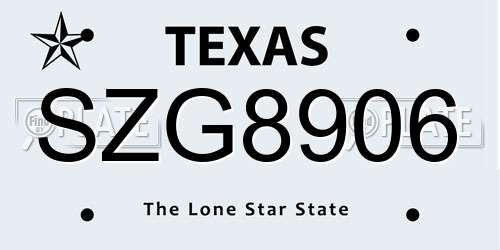 SZG8906 Texas License Plate