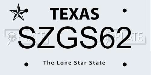 SZGS62 Texas License Plate