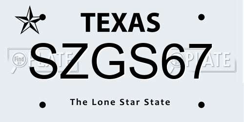 SZGS67 Texas License Plate