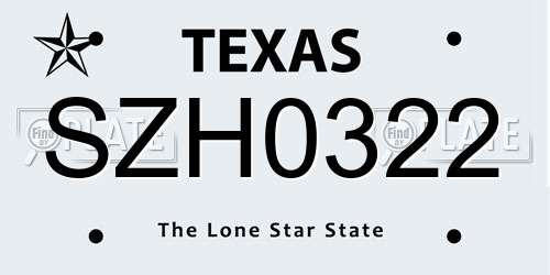 SZH0322 Texas License Plate