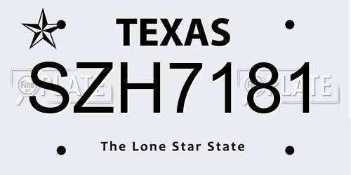 SZH7181 Texas License Plate
