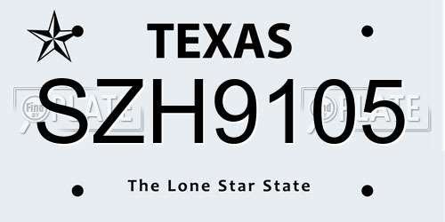 SZH9105 Texas License Plate