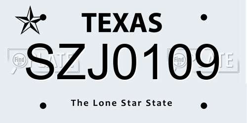 SZJ0109 Texas License Plate