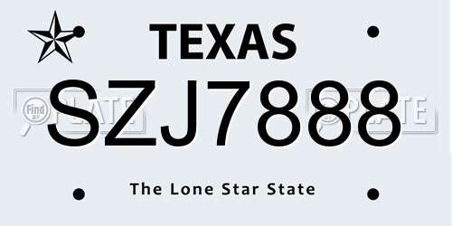 SZJ7888 Texas License Plate