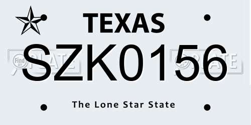 SZK0156 Texas License Plate