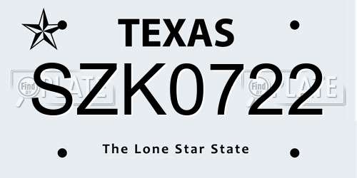 SZK0722 Texas License Plate