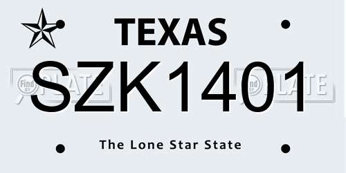 SZK1401 Texas License Plate