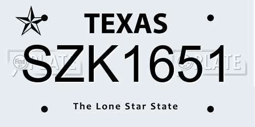 SZK1651 Texas License Plate