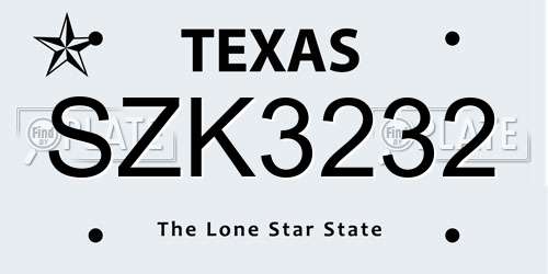 SZK3232 Texas License Plate