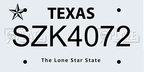 SZK4072 Texas License Plate