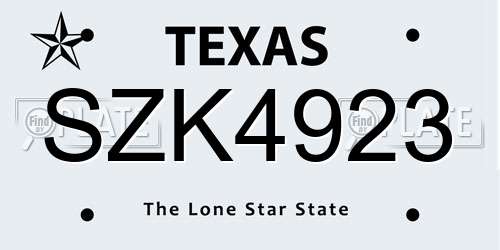 SZK4923 Texas License Plate
