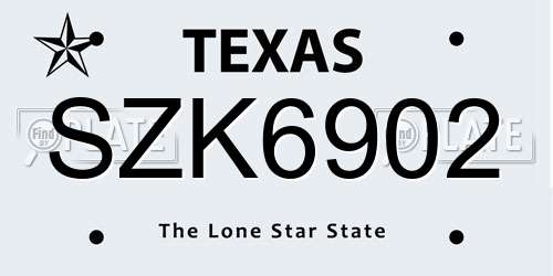 SZK6902 Texas License Plate