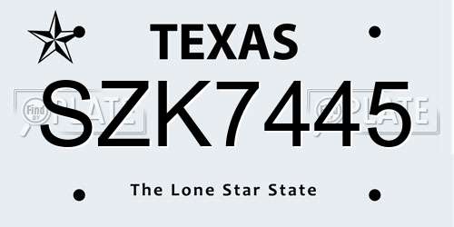 SZK7445 Texas License Plate