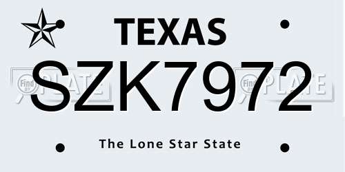SZK7972 Texas License Plate