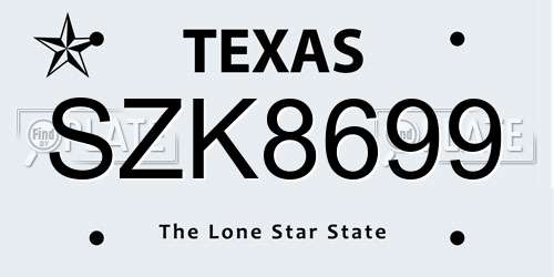 SZK8699 Texas License Plate