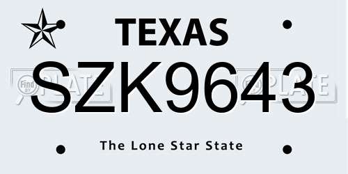 SZK9643 Texas License Plate