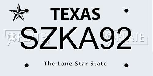 SZKA92 Texas License Plate