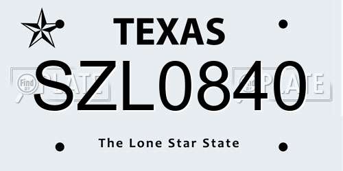 SZL0840 Texas License Plate