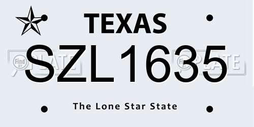 SZL1635 Texas License Plate