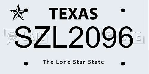 SZL2096 Texas License Plate