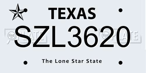 SZL3620 Texas License Plate