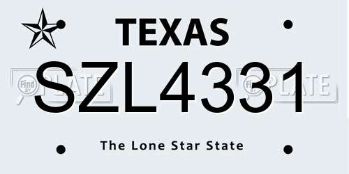 SZL4331 Texas License Plate