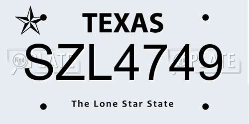 SZL4749 Texas License Plate