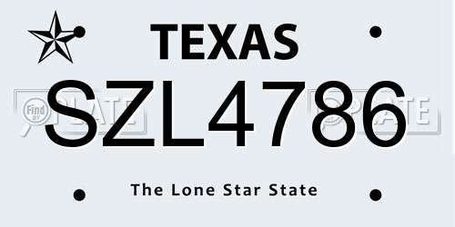 SZL4786 Texas License Plate