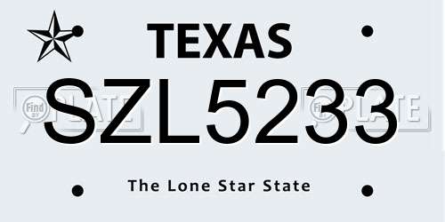 SZL5233 Texas License Plate