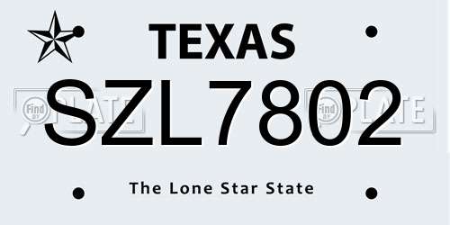 SZL7802 Texas License Plate