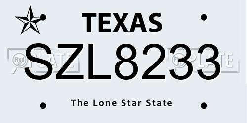 SZL8233 Texas License Plate