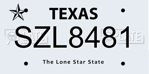 SZL8481 Texas License Plate