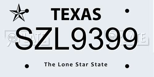 SZL9399 Texas License Plate
