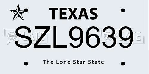 SZL9639 Texas License Plate