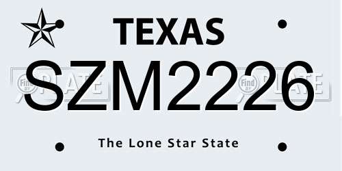 SZM2226 Texas License Plate