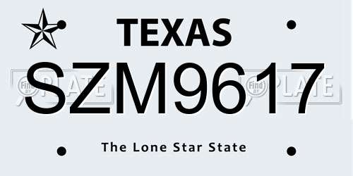 SZM9617 Texas License Plate
