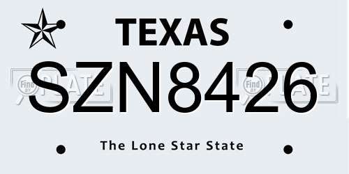 SZN8426 Texas License Plate