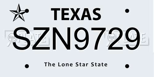 SZN9729 Texas License Plate