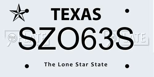 SZO63S Texas License Plate