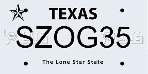SZOG35 Texas License Plate