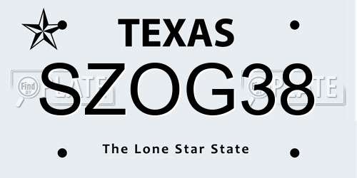 SZOG38 Texas License Plate