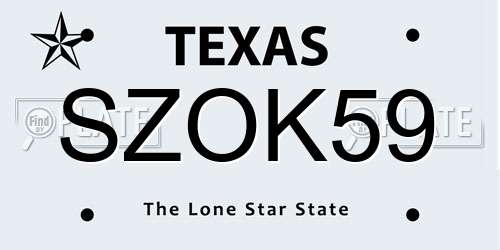 SZOK59 Texas License Plate