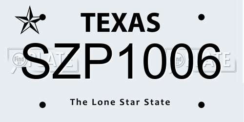 SZP1006 Texas License Plate