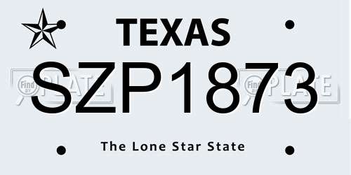 SZP1873 Texas License Plate