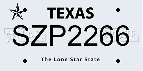 SZP2266 Texas License Plate